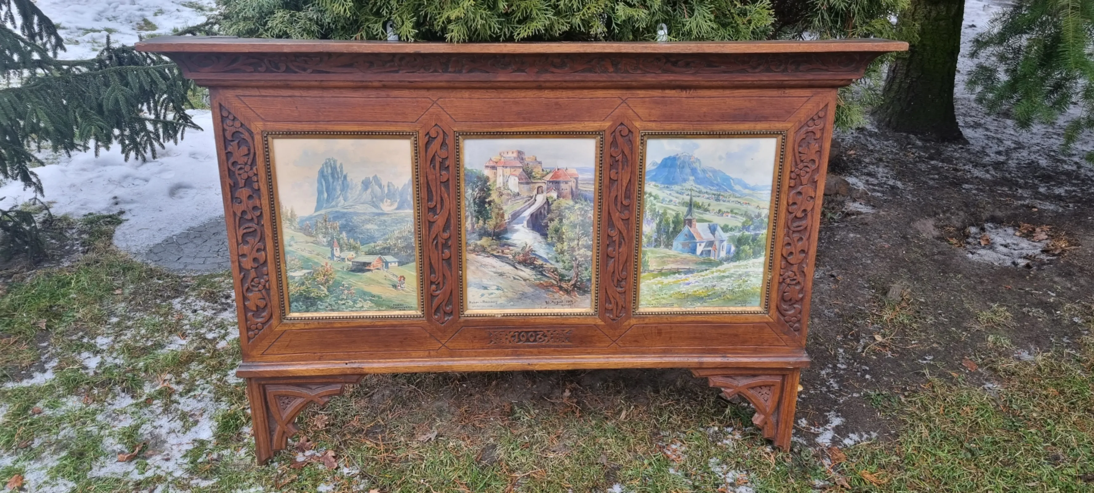 3x akwarela w dębowej ramie około 130x90 cm