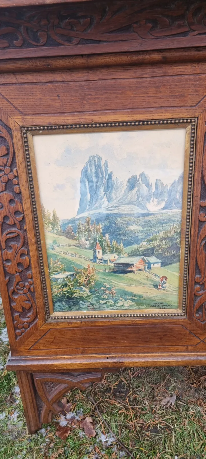 3x akwarela w dębowej ramie około 130x90 cm