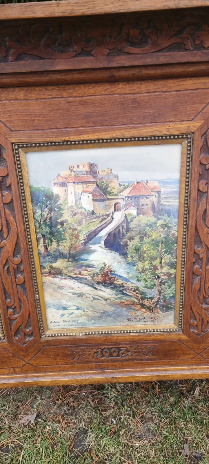 3x akwarela w dębowej ramie około 130x90 cm