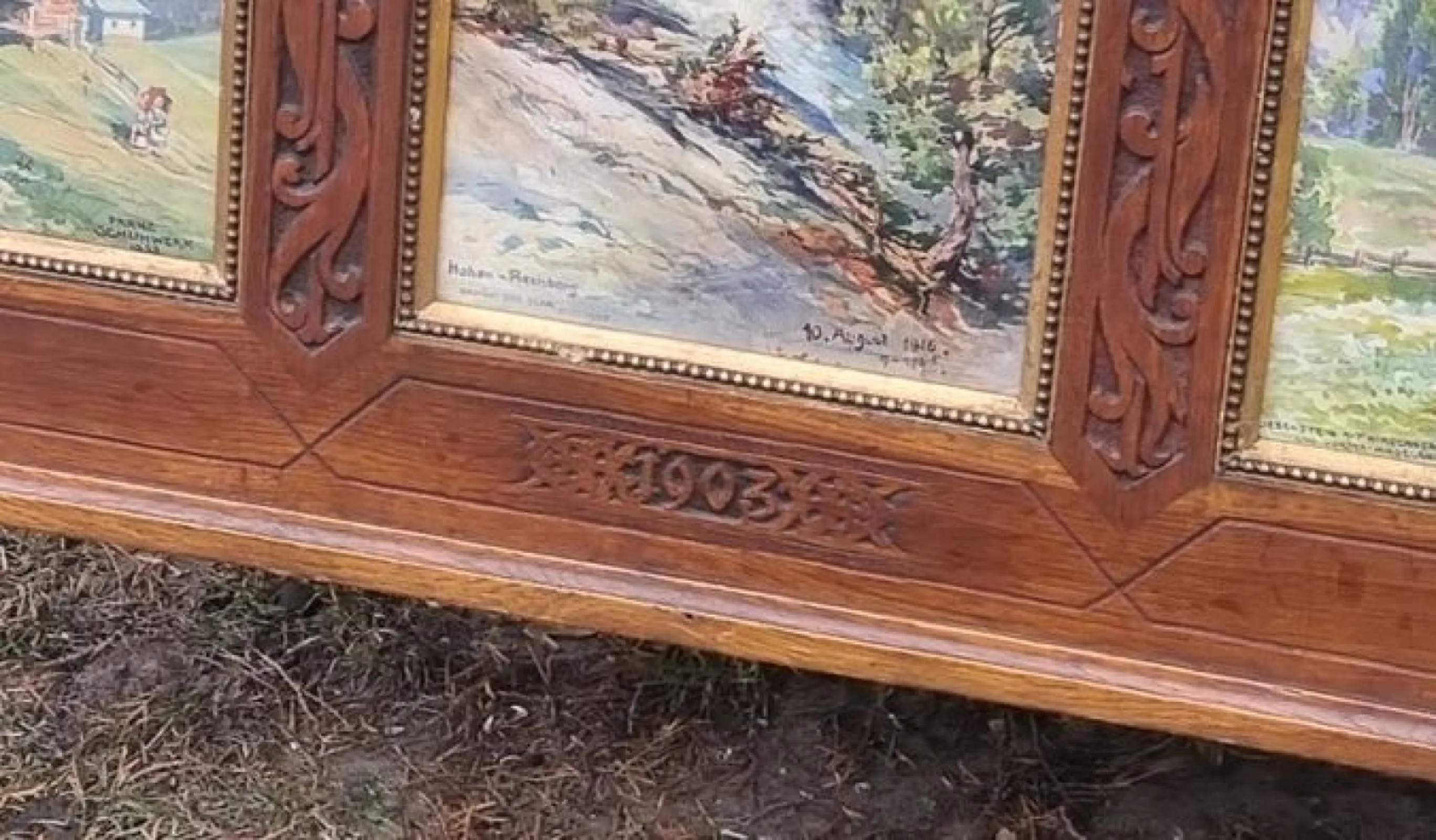 3x akwarela w dębowej ramie około 130x90 cm