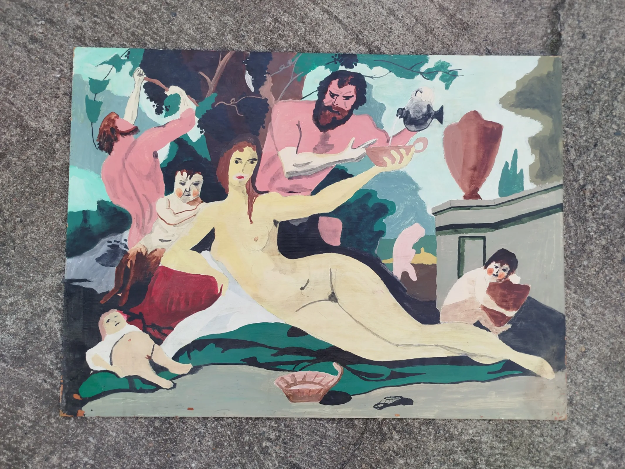 Obraz duży vintage Czechy łata 1970-80: Starożytne Bachanalia