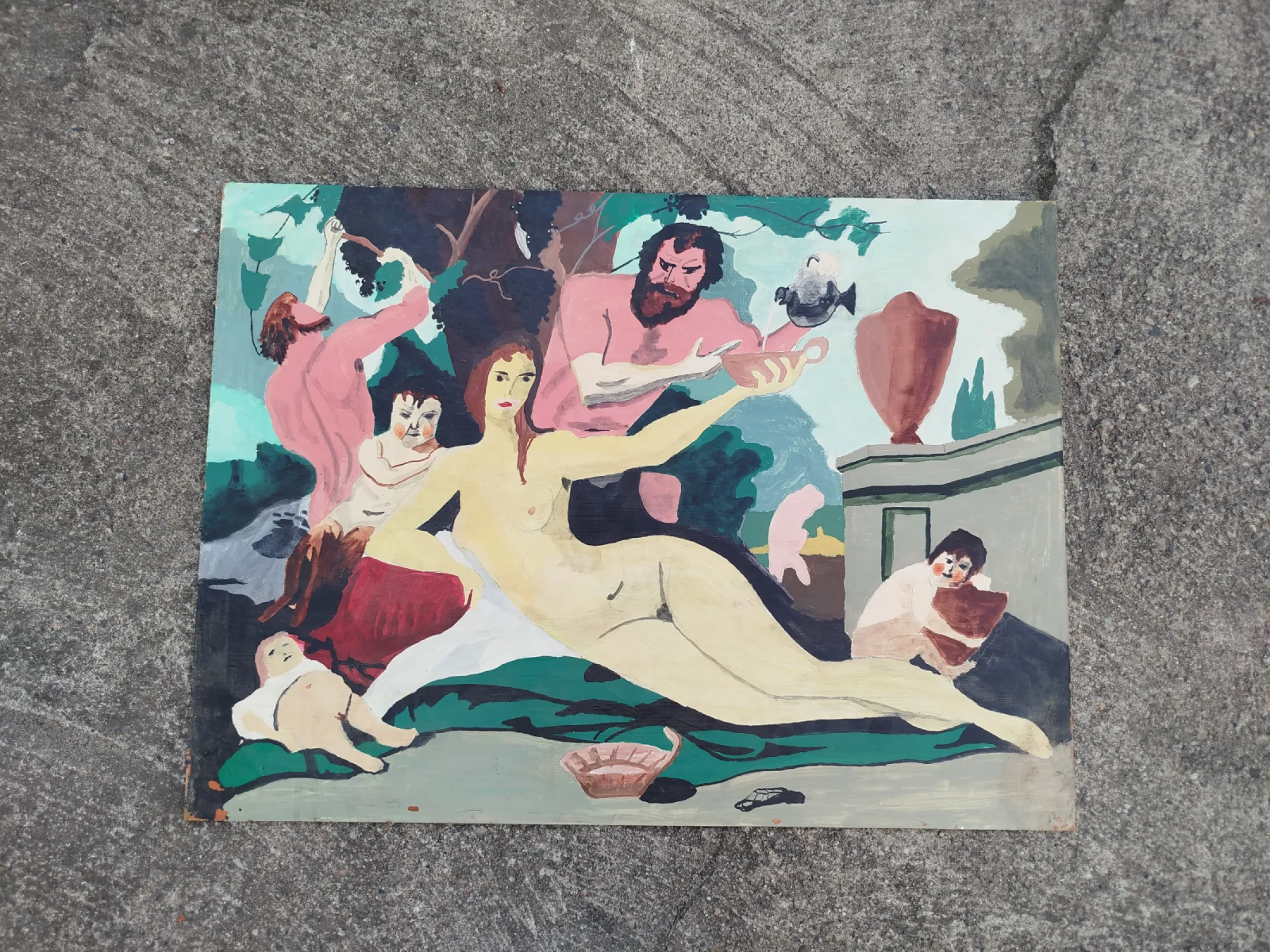 Obraz duży vintage Czechy łata 1970-80: Starożytne Bachanalia