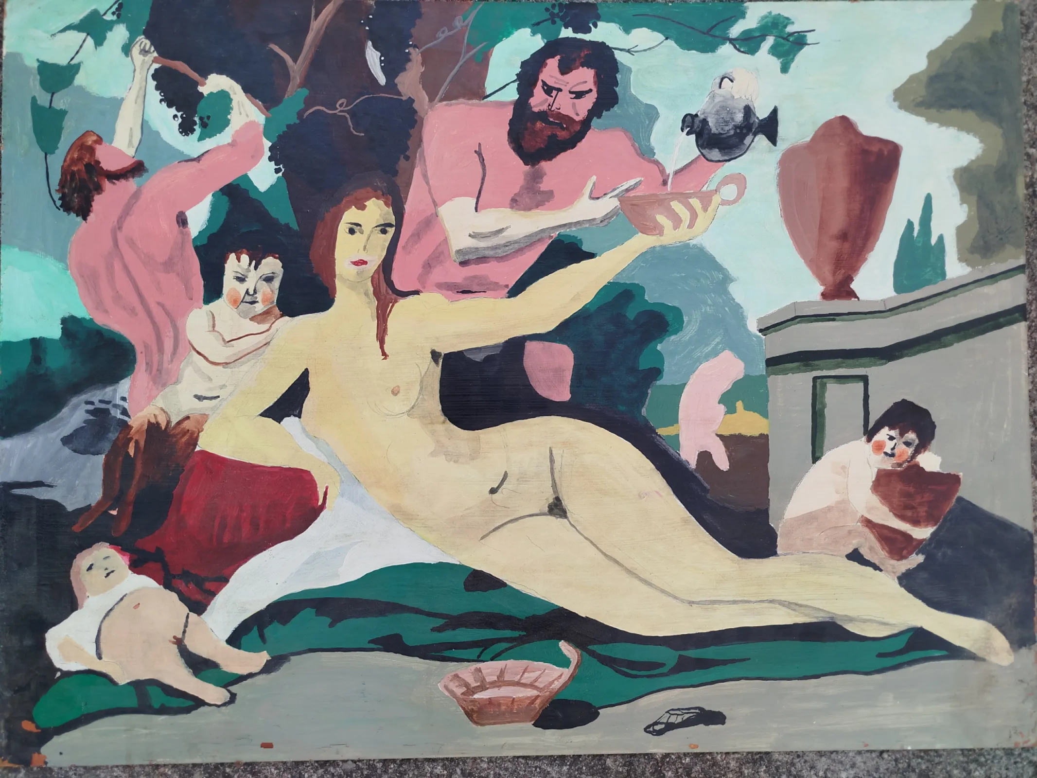 Obraz duży vintage Czechy łata 1970-80: Starożytne Bachanalia