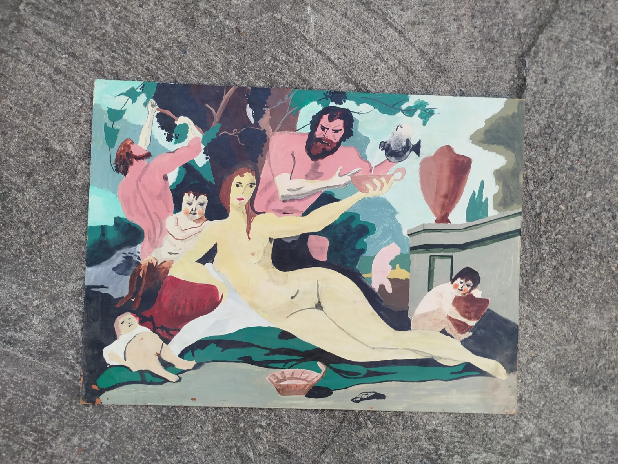 Obraz duży vintage Czechy łata 1970-80: Starożytne Bachanalia