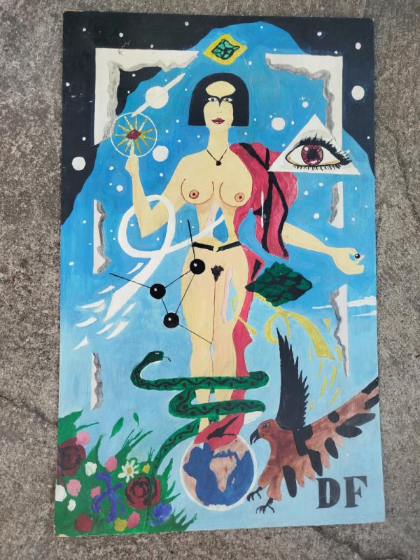 Duży obraz – surrealizm / symbolizm, oryginał, Czechy łata 1970-80