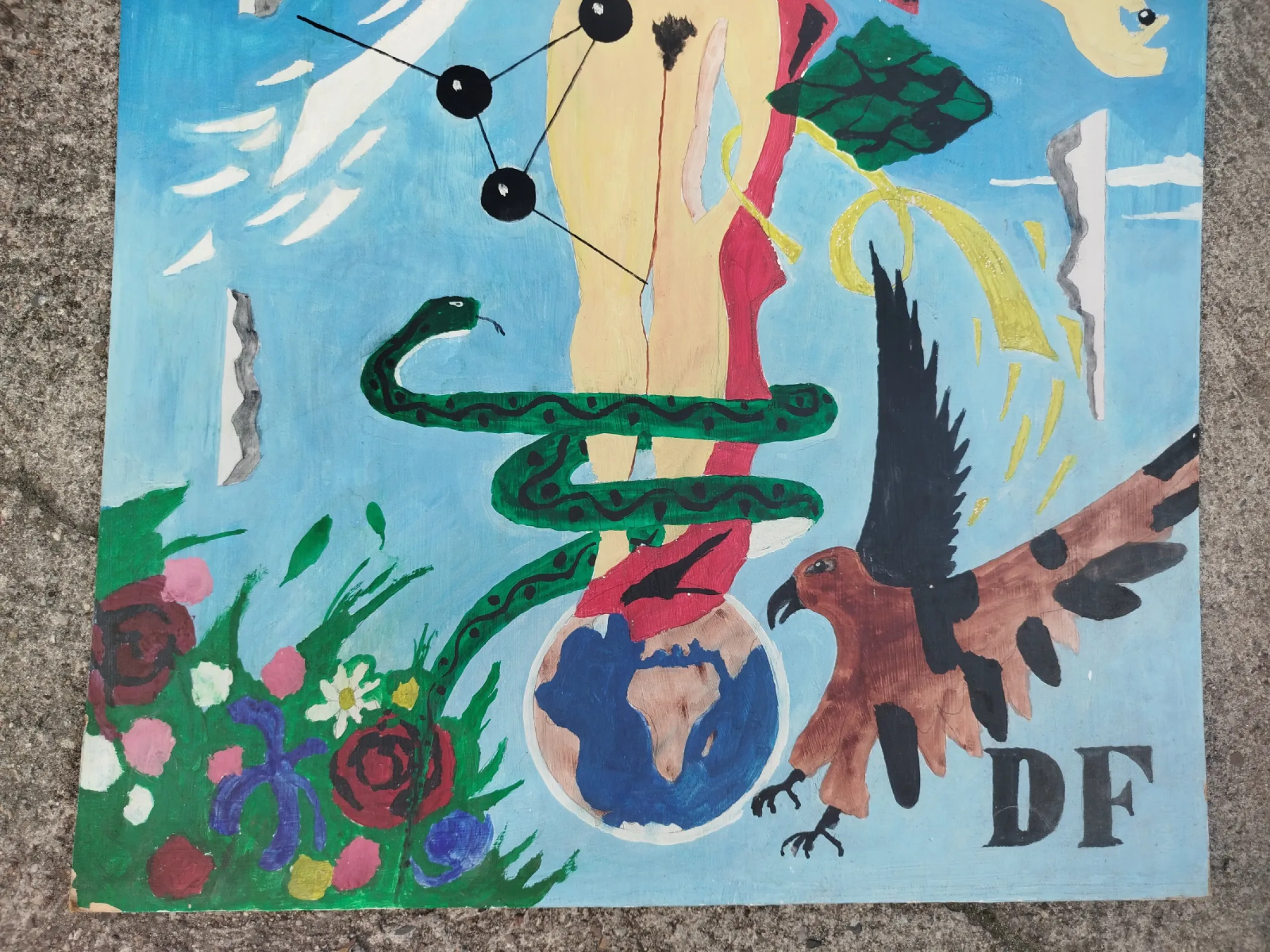 Duży obraz – surrealizm / symbolizm, oryginał, Czechy łata 1970-80