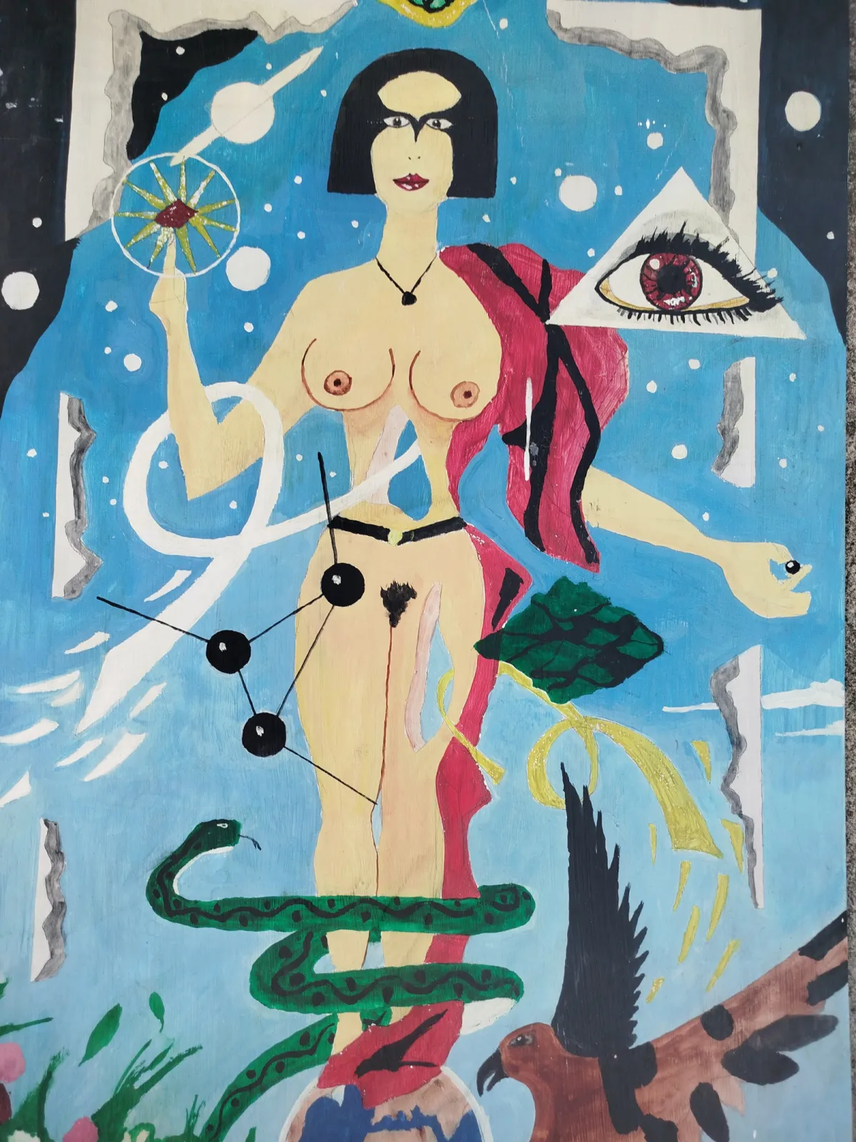 Duży obraz – surrealizm / symbolizm, oryginał, Czechy łata 1970-80
