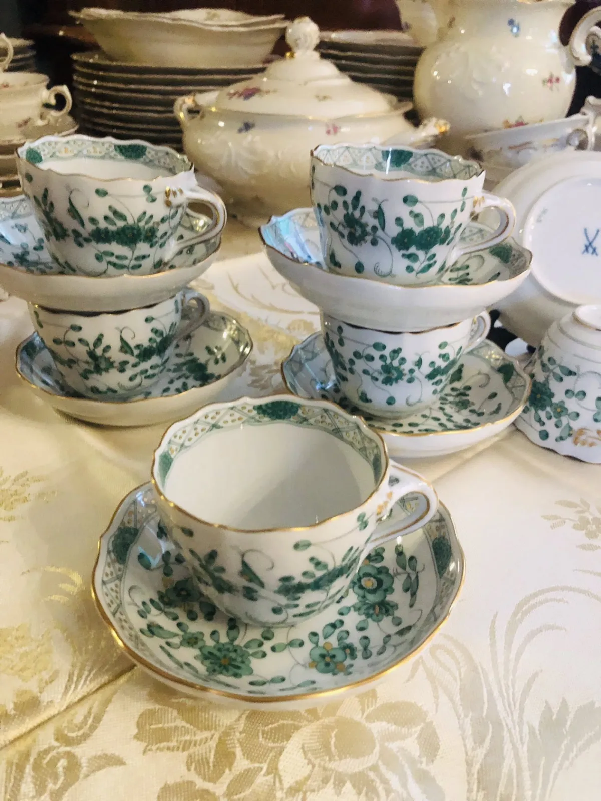 Meissen Misnia  Zielone indyjskie kwiaty