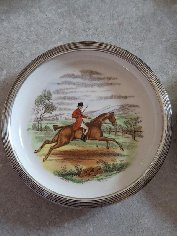 Talerzyki seria Myśliwska porcelana angielska okuta w srebro 925