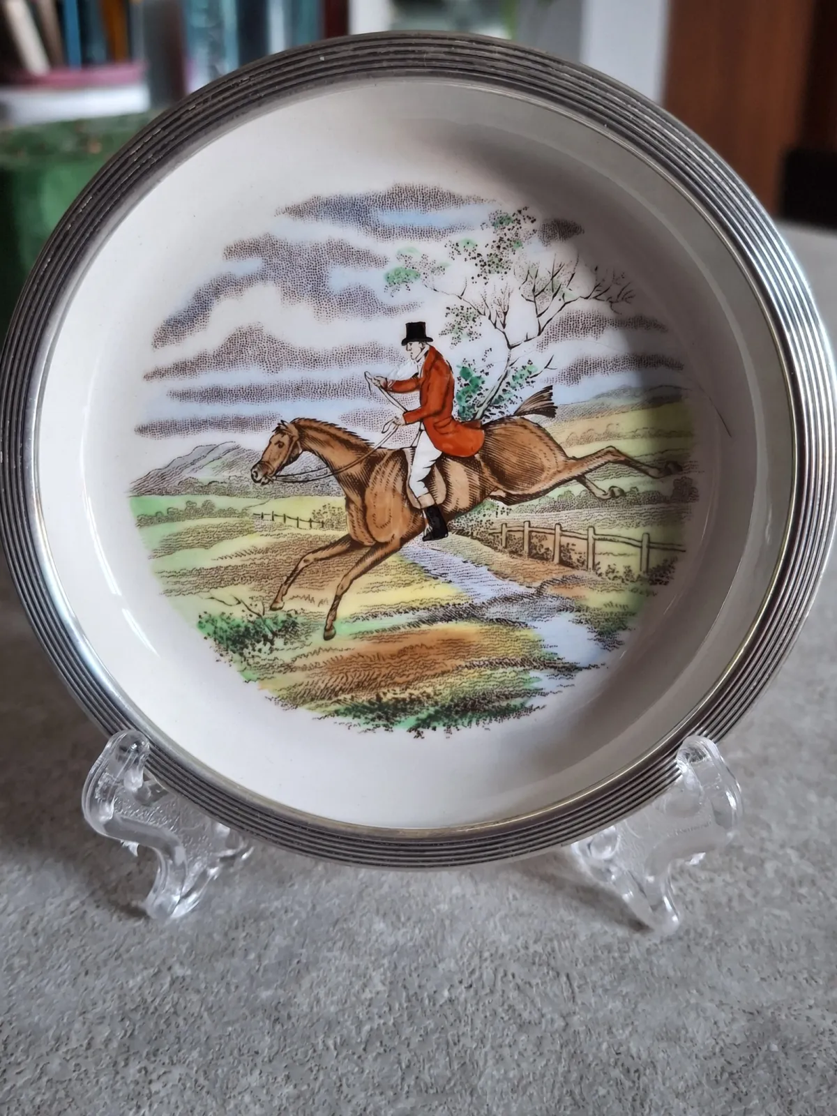 Talerzyki seria Myśliwska porcelana angielska okuta w srebro 925