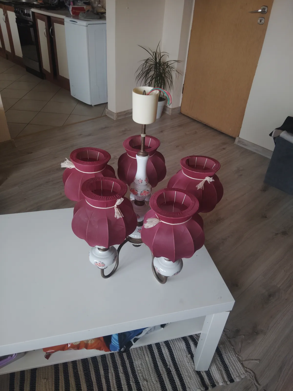 Żyrandol PRL vintage 5 ramion ceramika Made In Poland retro