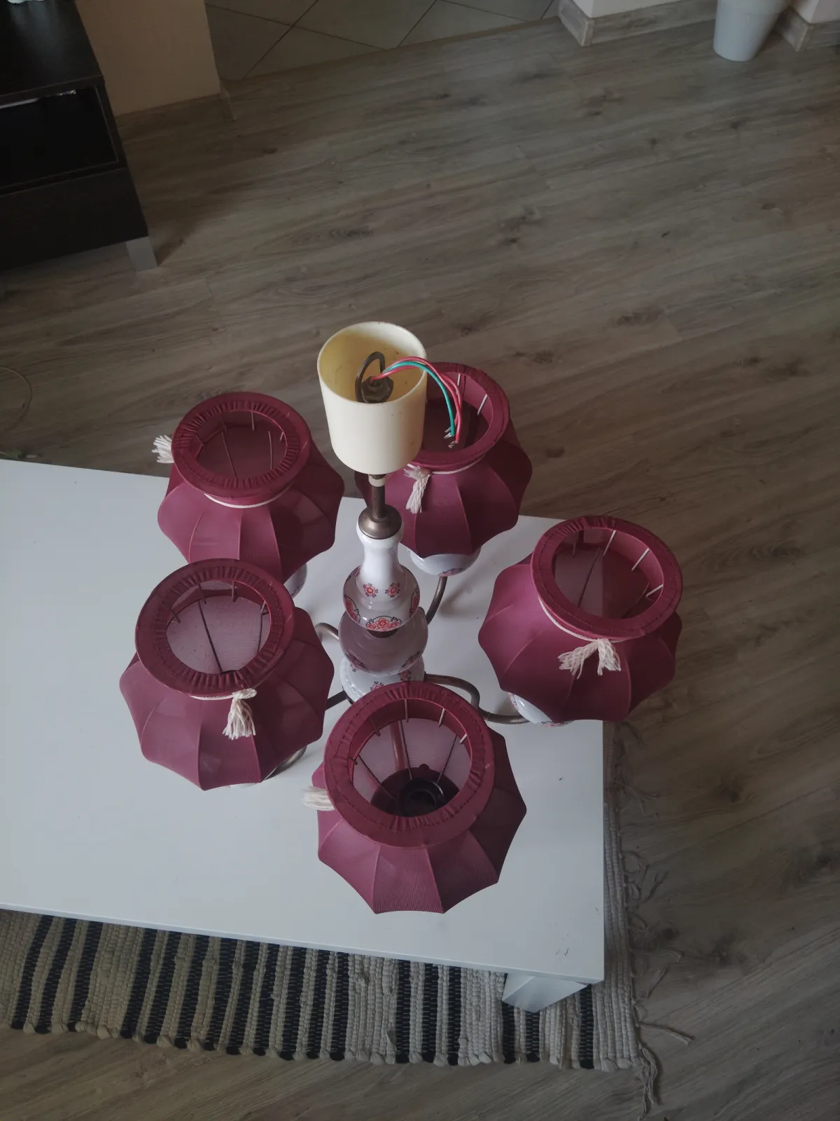 Żyrandol PRL vintage 5 ramion ceramika Made In Poland retro