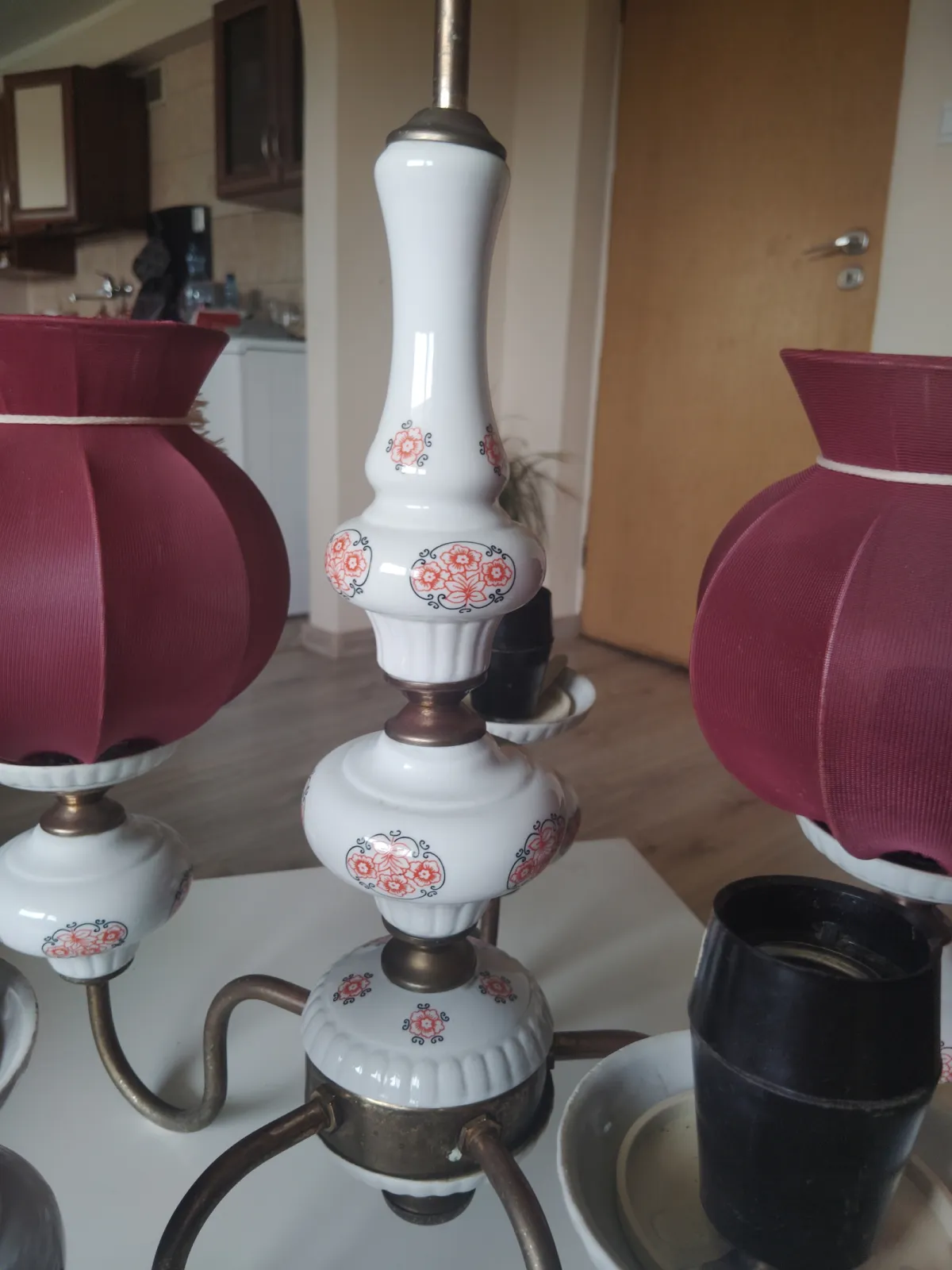 Żyrandol PRL vintage 5 ramion ceramika Made In Poland retro