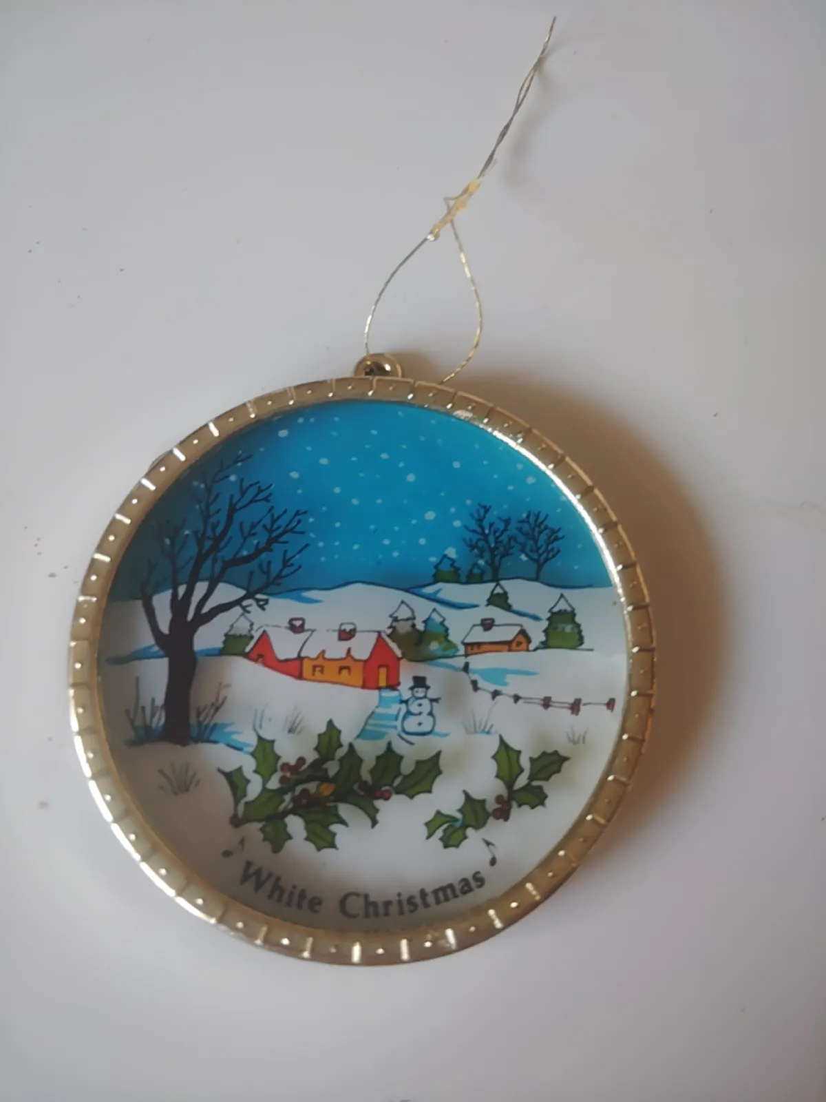 Szklany Medalion Choinkowy 7cm Vintage  White Christmas