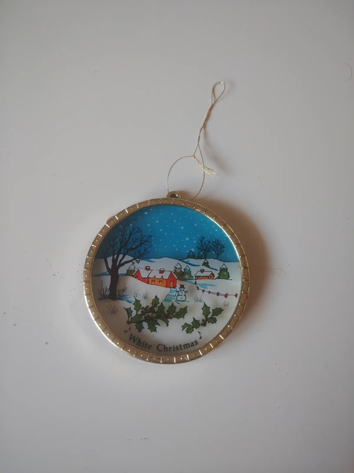 Szklany Medalion Choinkowy 7cm Vintage  White Christmas