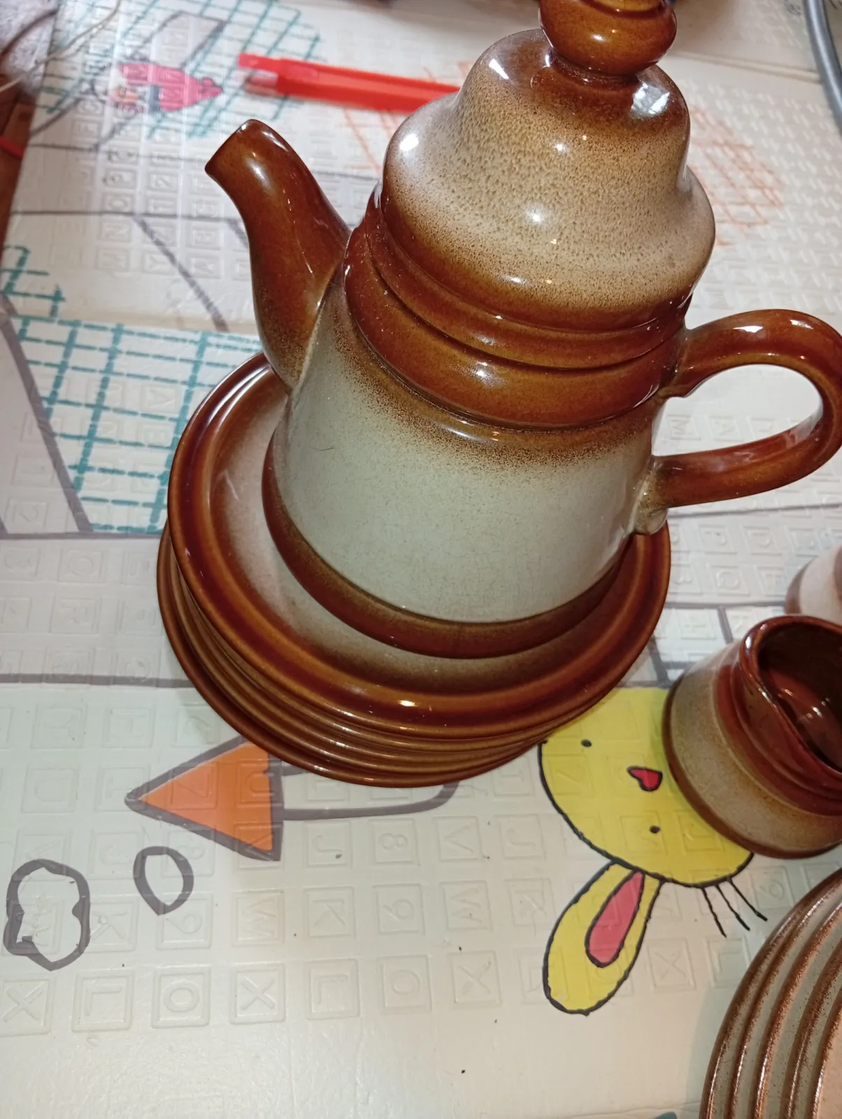 Zestaw ceramiki PRL Pruszków – kamionka vintage lata 70/80 komplet