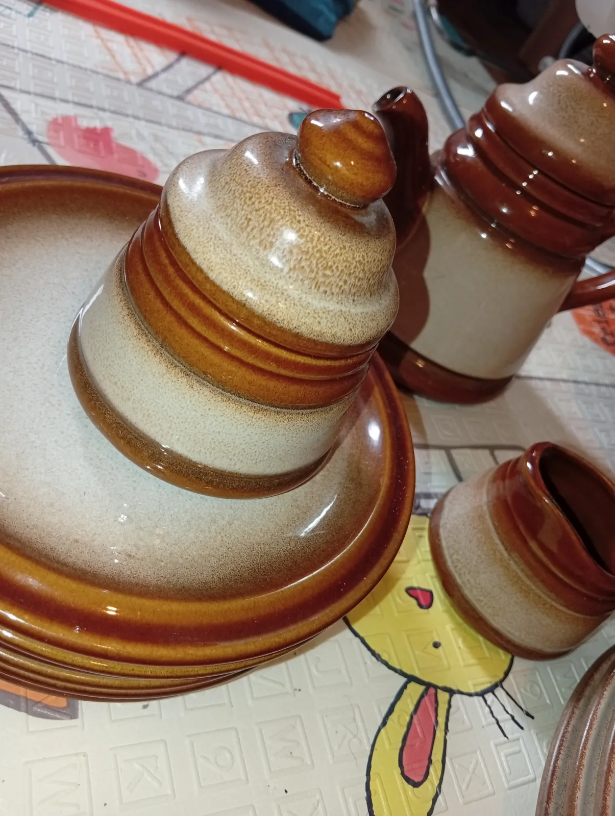 Zestaw ceramiki PRL Pruszków – kamionka vintage lata 70/80 komplet