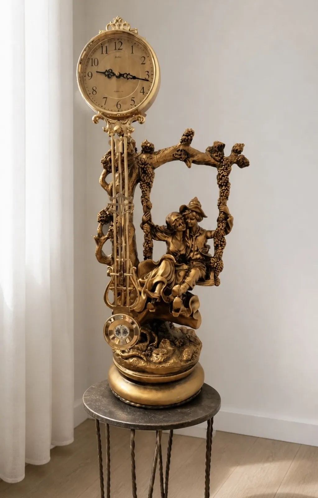 Duży zegar figuralny Adler - para na huśtawce - vintage - 75-76 cm