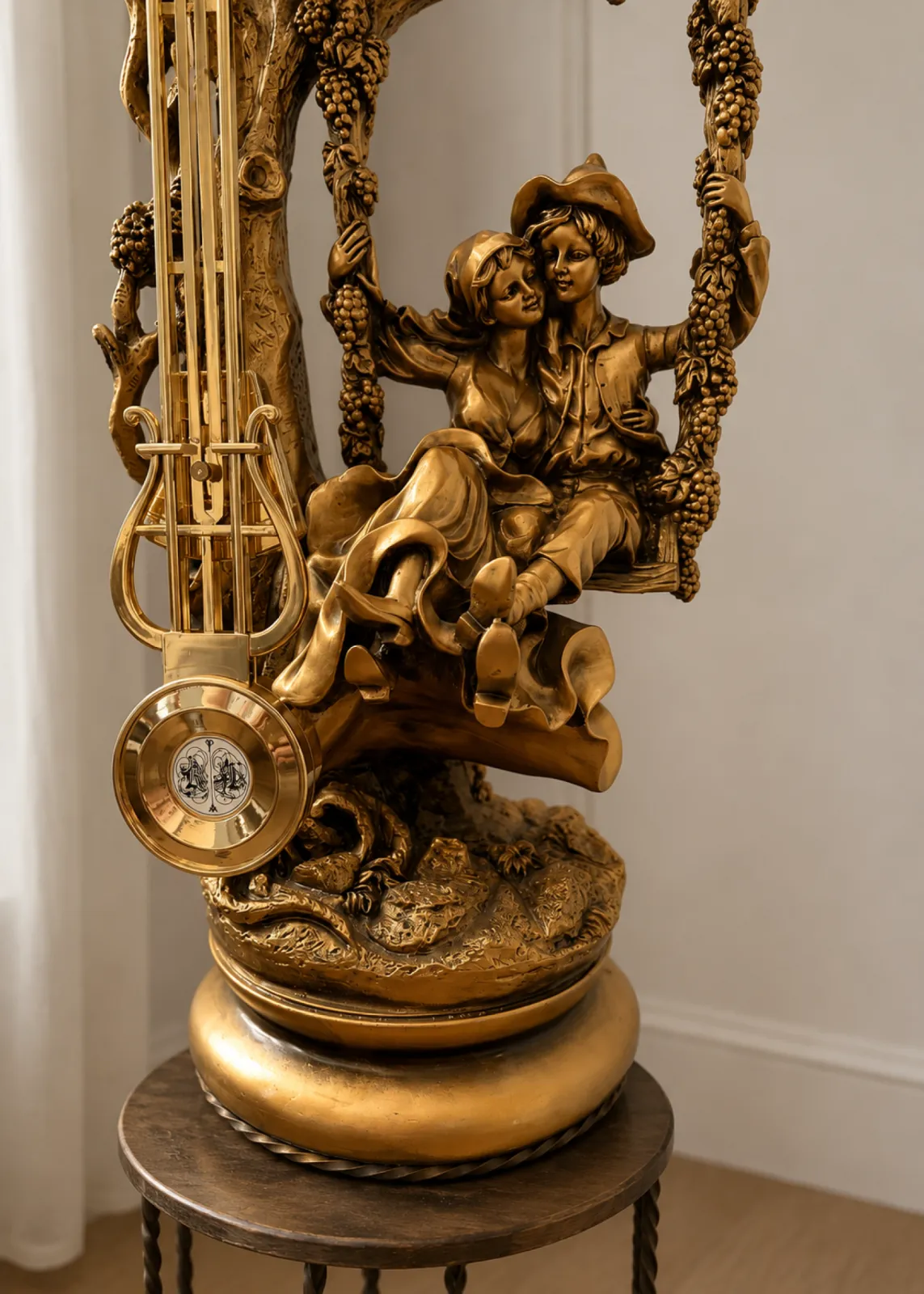 Duży zegar figuralny Adler - para na huśtawce - vintage - 75-76 cm