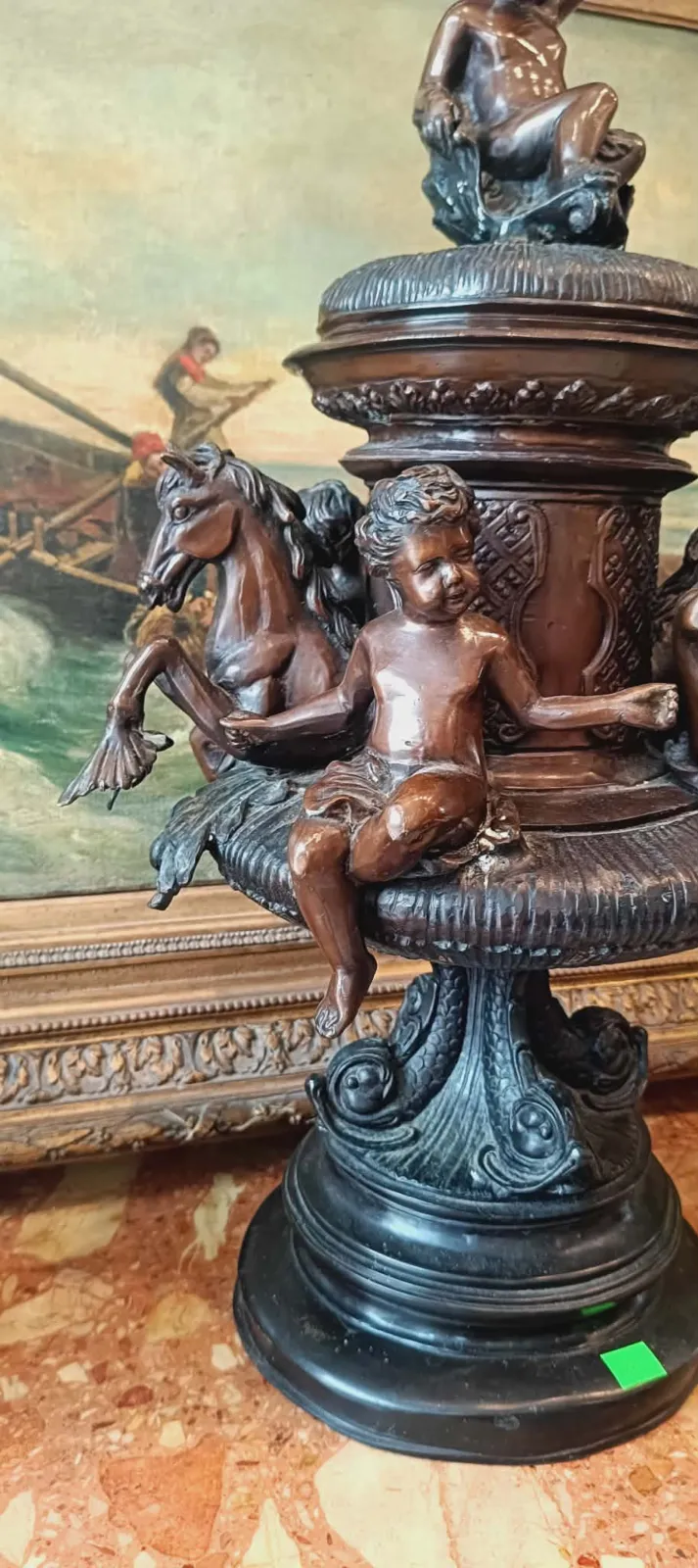 Wielofunkcyjna Rzeźba z Brązu XIX w. Putta i Hippokampy