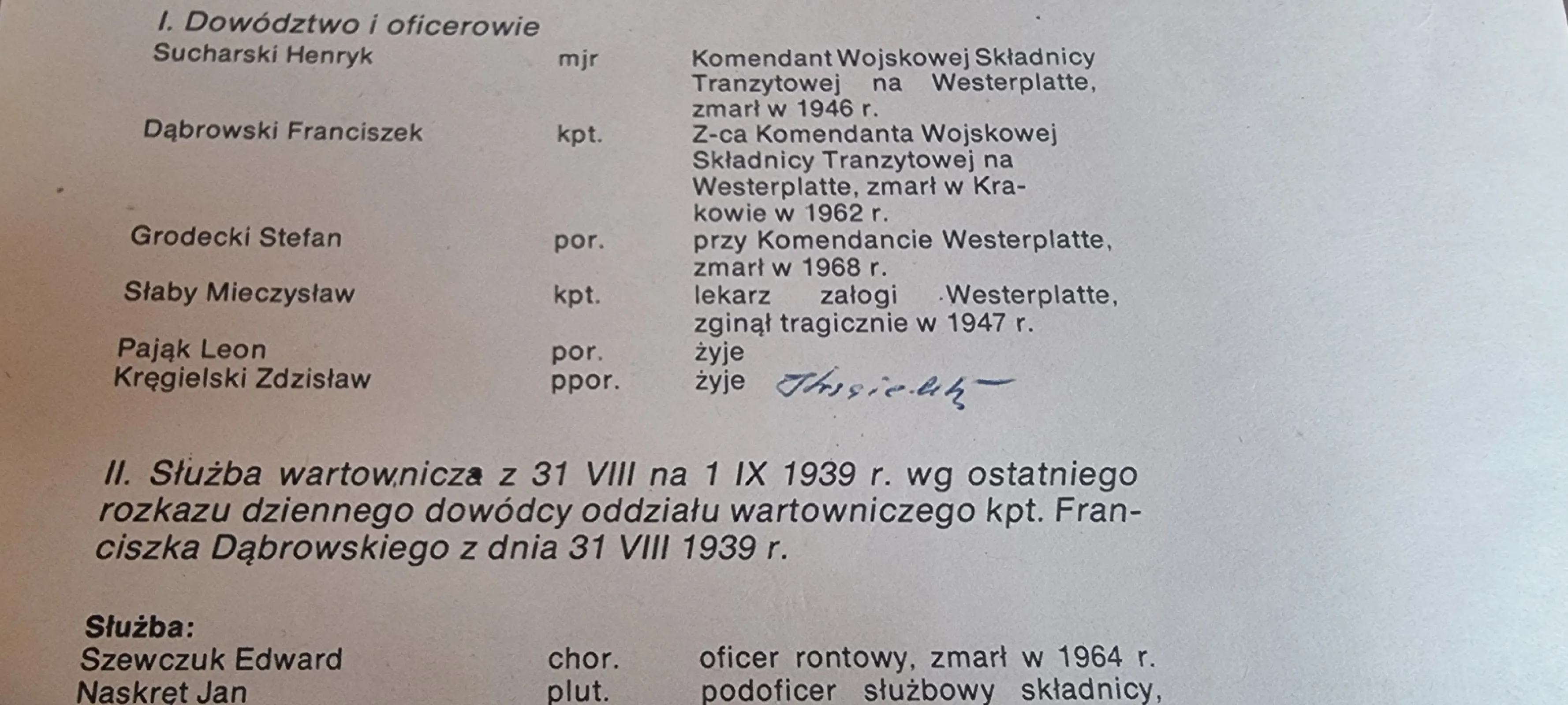 Unikat Westerplatte z podpisami,dedykacjami dla ppłk StanisławaTreli.