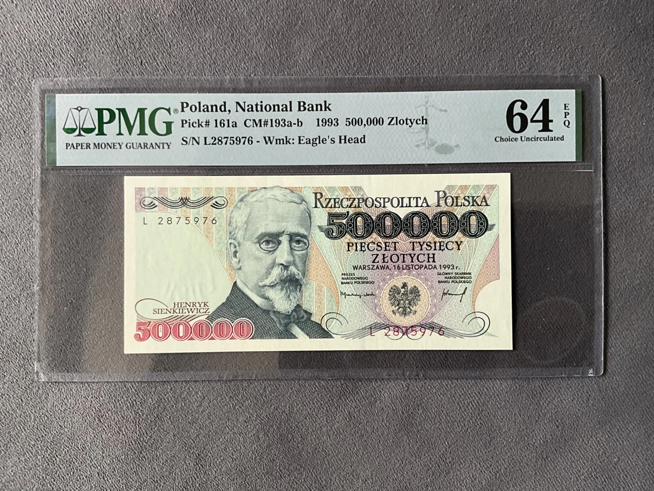 500000 zł, 1993 rok, PMG 64 EPQ