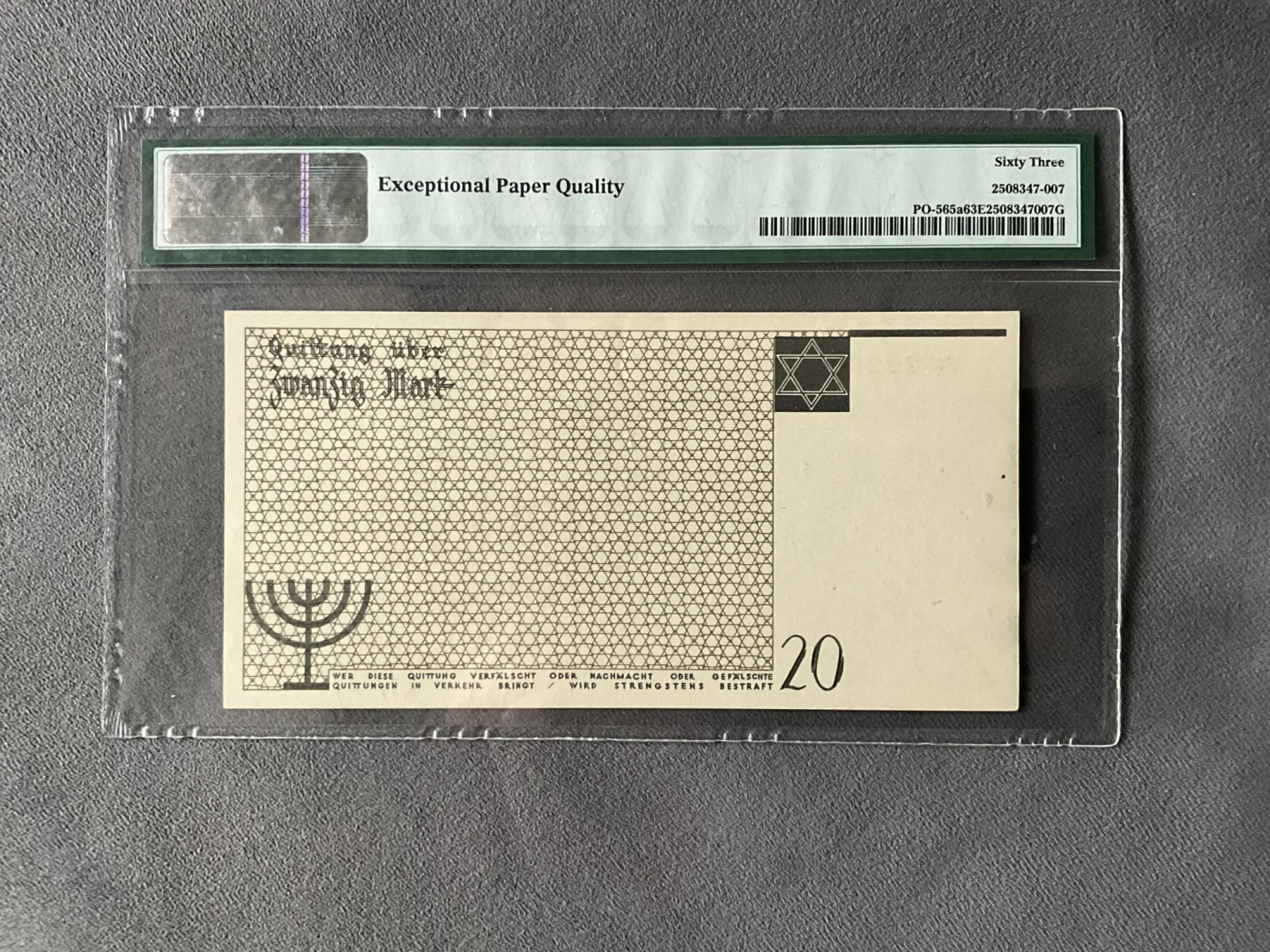20 Marek, 1940 roku, wysoka nota PMG 63 EPQ